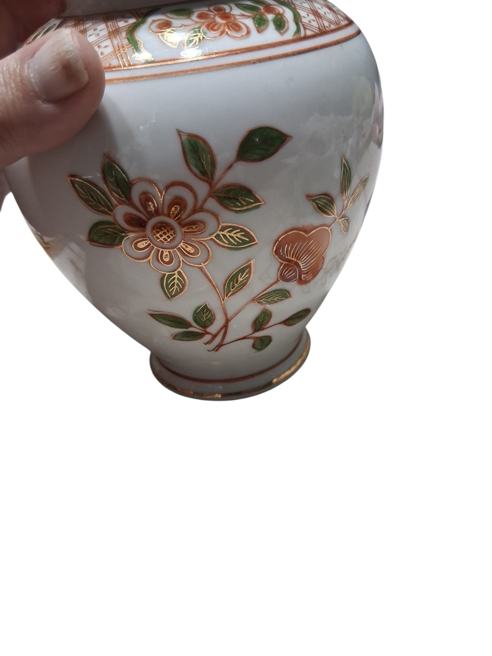 Andrea By Sadek White Porcelain Ginger Jar with Gold and Green Floral Accents - Picture 8 of 8